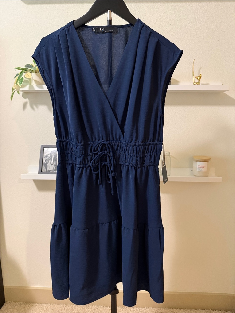 Chetta B Navy Surplice Tiered Midi Dress Sz M
